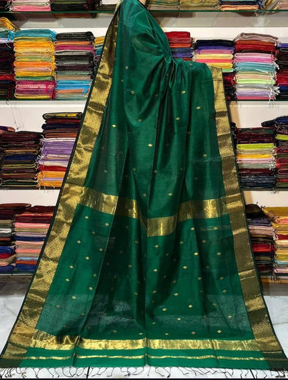 Emerald Green Handloom Maheshwari Cotton Silk Saree