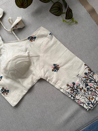 Slavia - Black Handloom Cotton Saree With Havy Embroidery Work Stitched Blouse