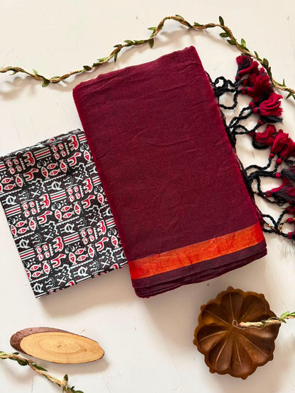 Tradition Maroon Handloom Cotton Saree