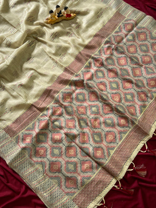 Soft Muga Cotton Festive Saree With Resham Weaving Butti Work and Tassels