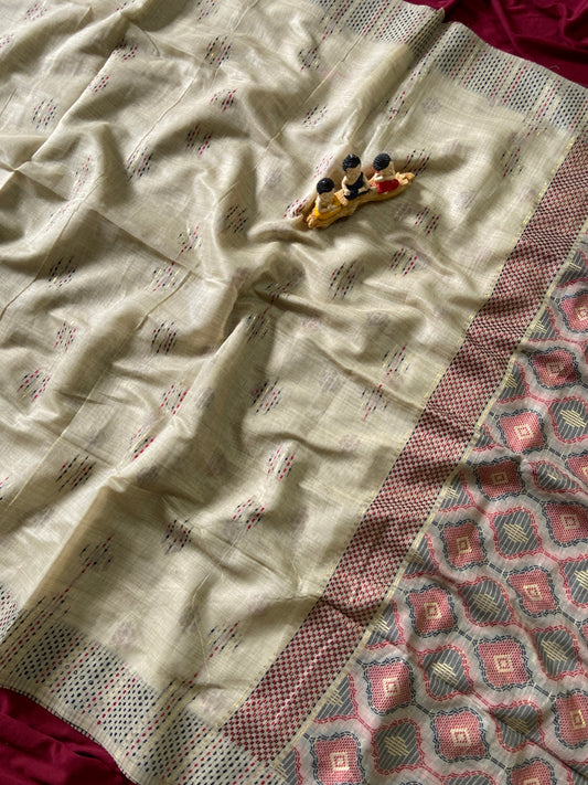 Soft Muga Cotton Festive Saree With Resham Weaving Butti Work and Tassels