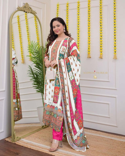 Elegant Multi-Color Chanderi Cotton Suit Set with Dupatta