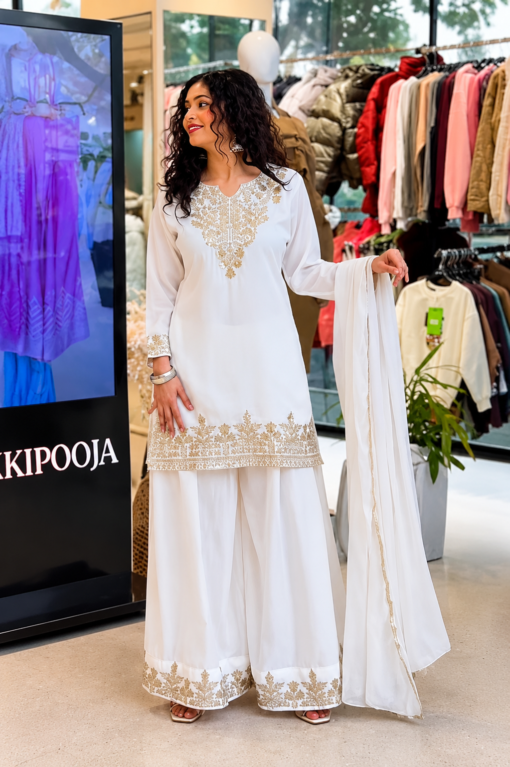 Very Attractive White Fandy Silk Embroidered Suit Set with Dupatta