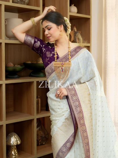 Girlish Beige Soft Silk Saree With Outstanding Blouse Piece
