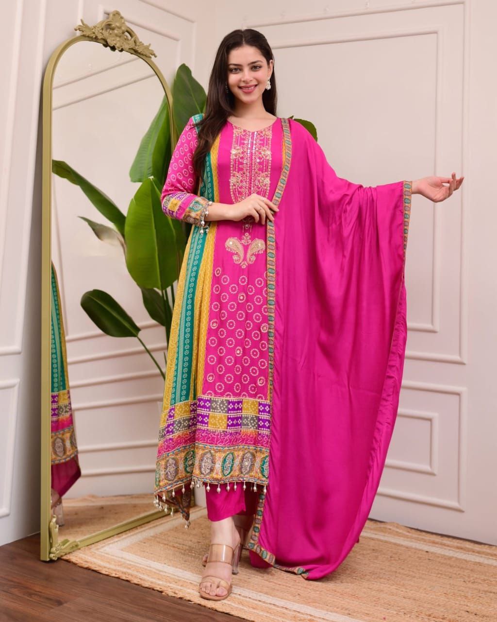 New Designer Multi Printed Muslin Suit Set with Dupatta