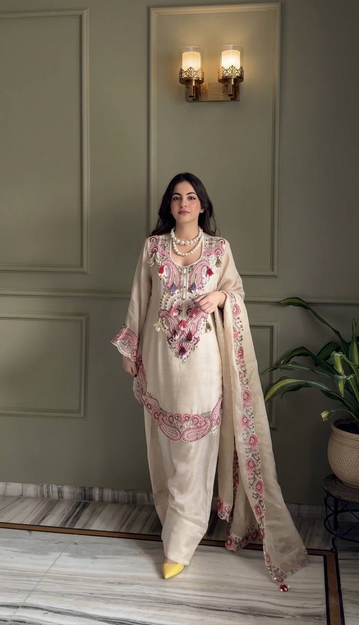 Attractive Designer Heavy Georgette Embroidery Farshi Salwar Suit Set