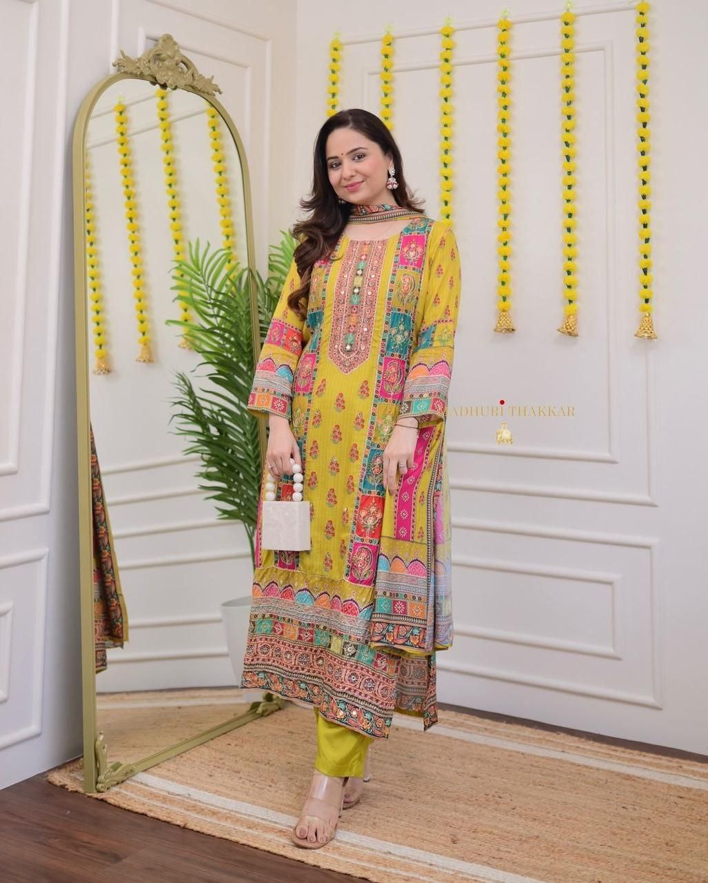 Very Beautiful Multi-Color Muslin Printed Suit Set with Dupatta