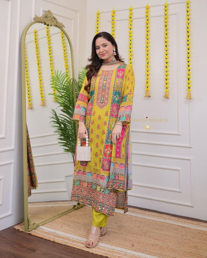 Very Beautiful Multi-Color Muslin Printed Suit Set with Dupatta
