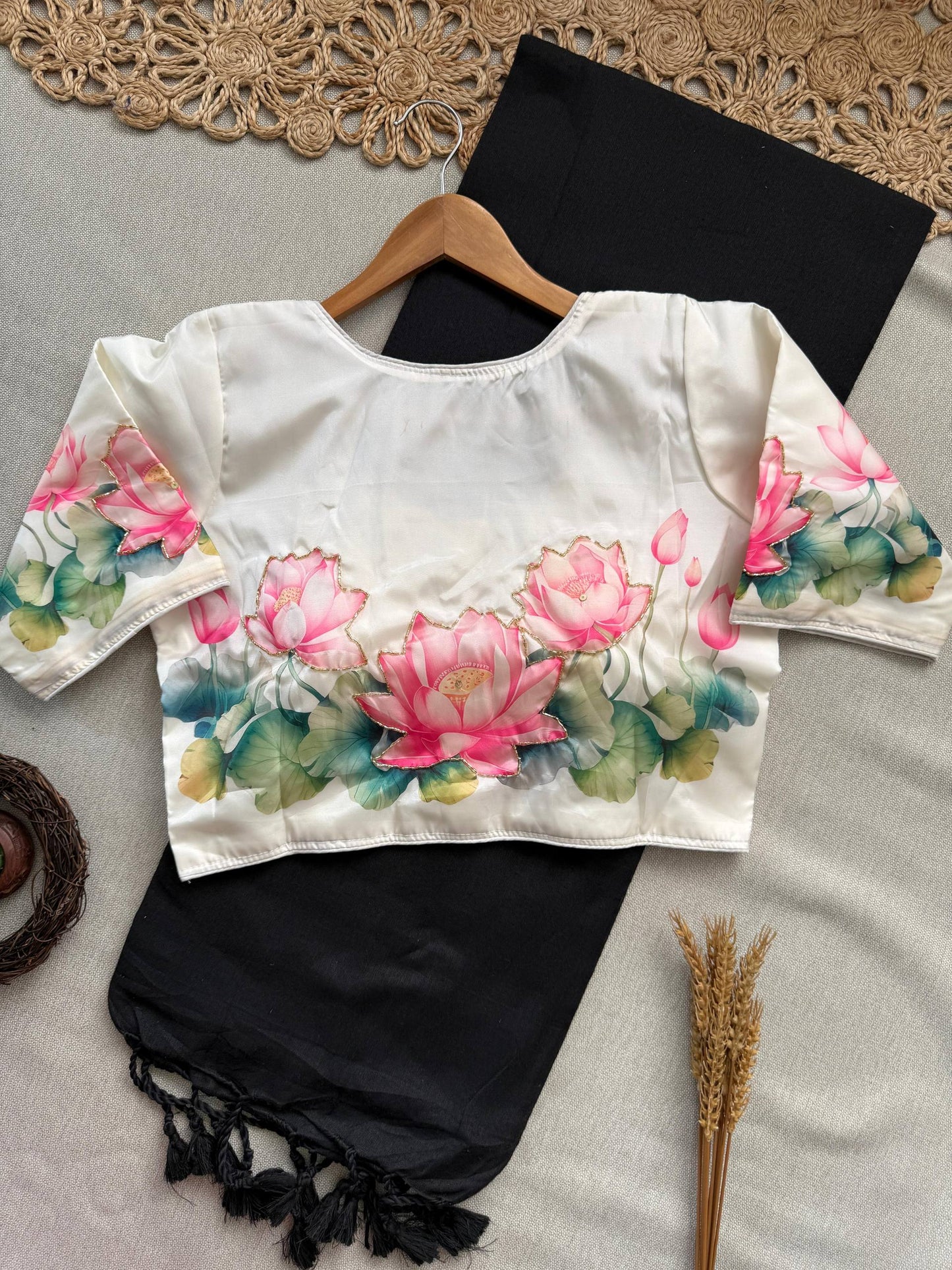 Beautiful - Black Handloom Cotton Saree With Havy Handwork Stitched Blouse