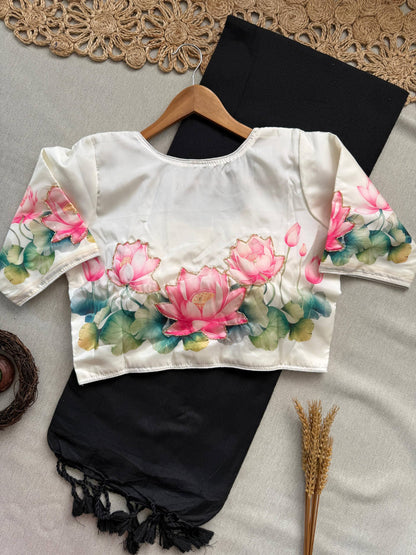 Beautiful - Black Handloom Cotton Saree With Havy Handwork Stitched Blouse