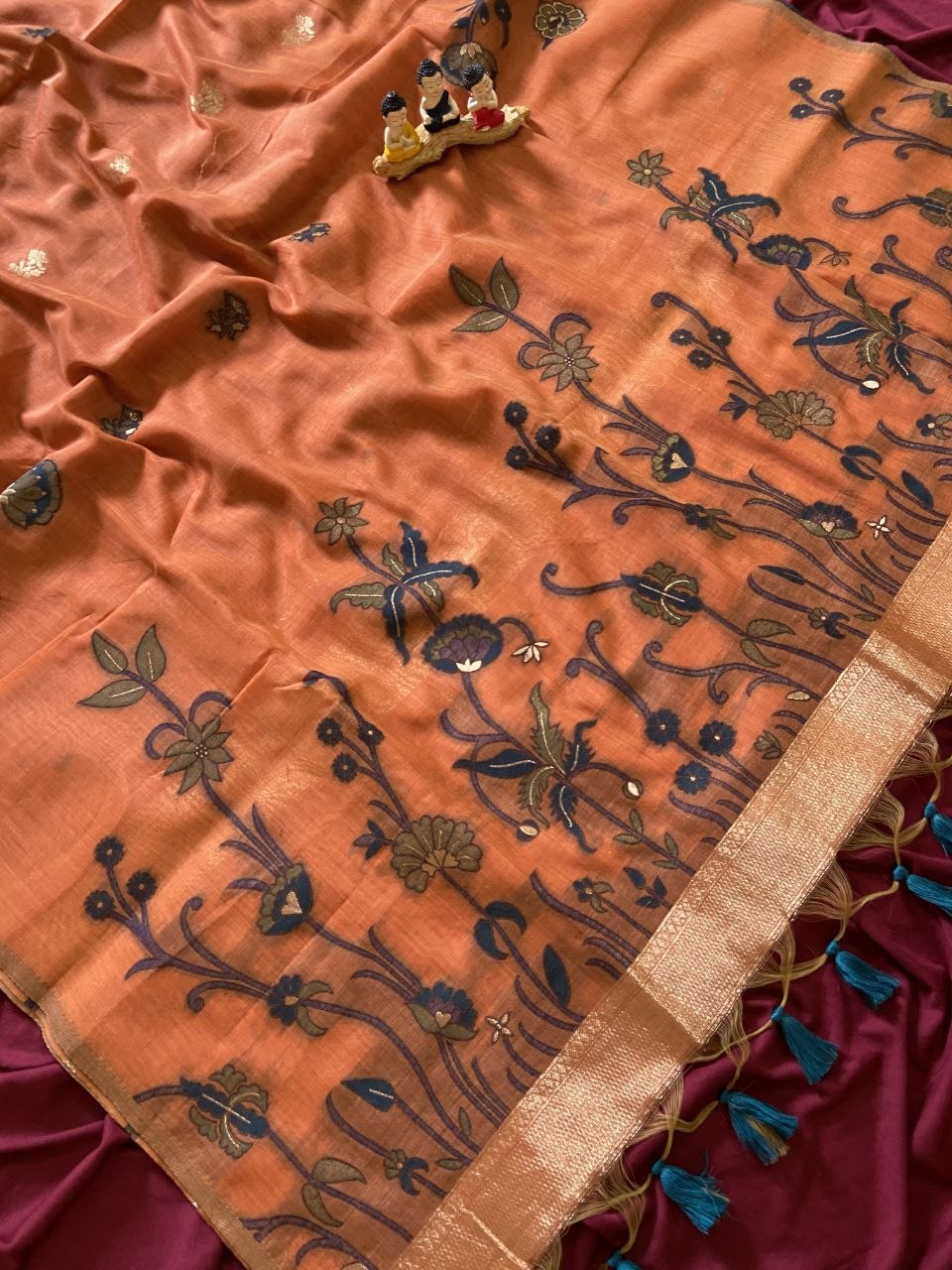 Kiara - Rust Orange Resham Woven Soft Muga Cotton Saree