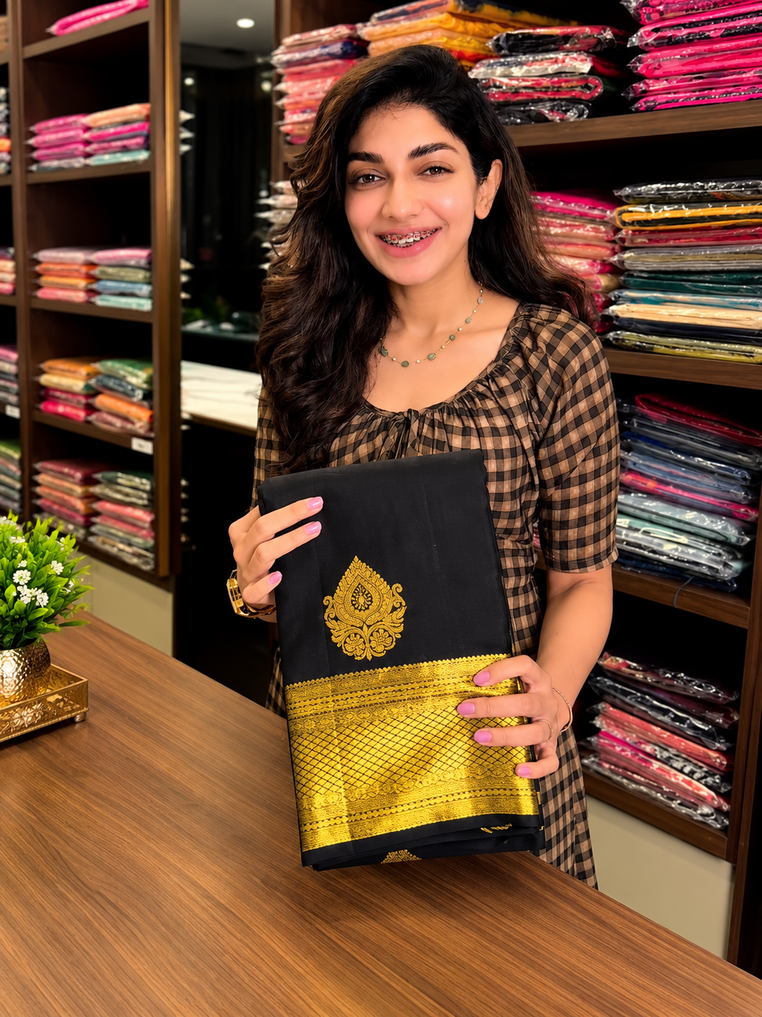 Very Beautiful Black Soft Banarasi Silk Saree with Vibrant Blouse Piece