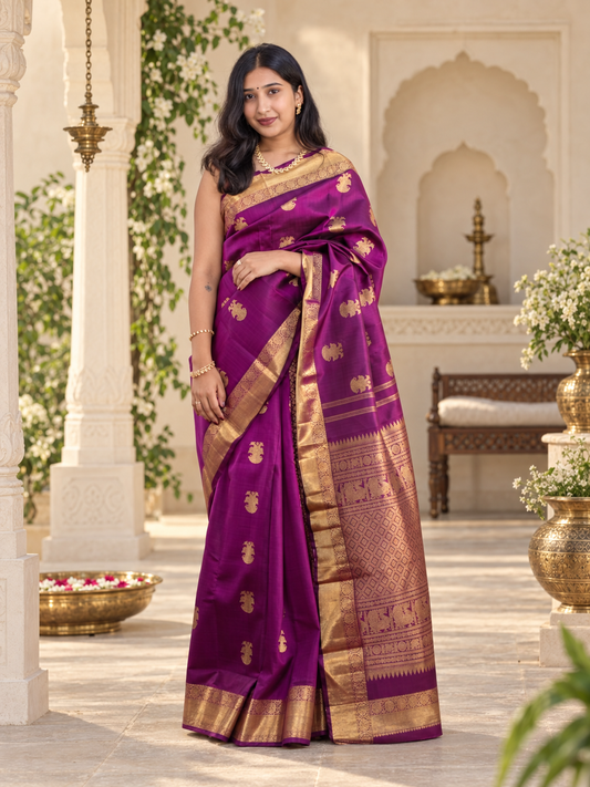 Royal Purple Kanjivaram Style Festive Silk Saree