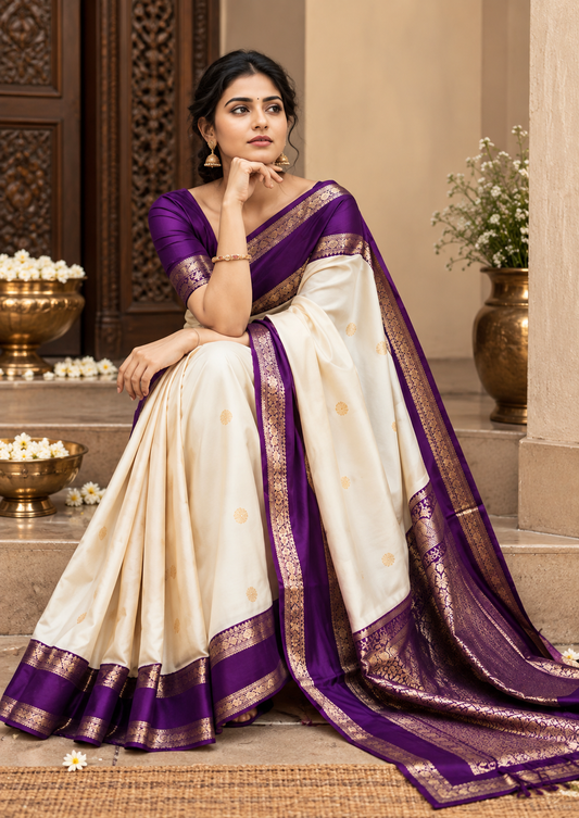 Traditional Cream Kanjivaram Festive Soft Silk Saree