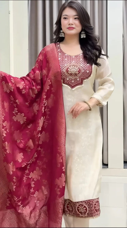 VERY ELEGANT PURE BANARASI SILK ZARI WEAVING SUIT SET