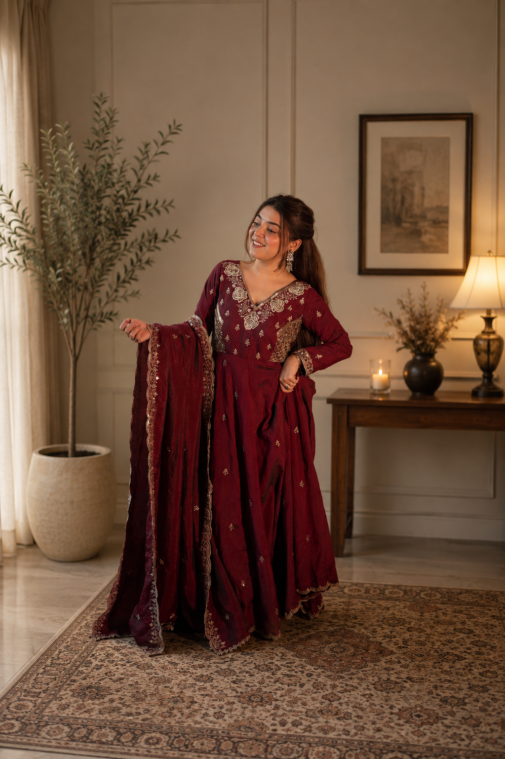 New Designer Vichitra Silk Embroidered Anarkali Suit Set