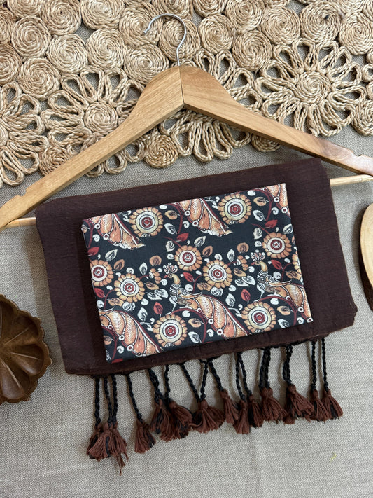 Dharma Exclusive - Brown Handloom Cotton Saree With Printed Blouse