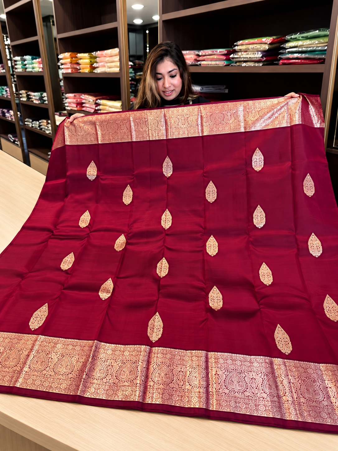 Beautiful Deep Wine Soft Banarasi Silk Saree with Rich Antique Gold Zari Border