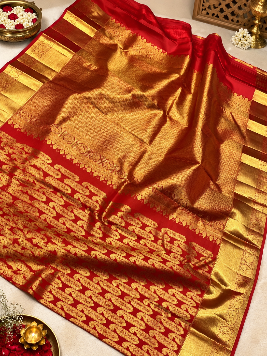 Traditional Royal Red Soft Banarasi Silk Saree With Vibrant Blouse Piece