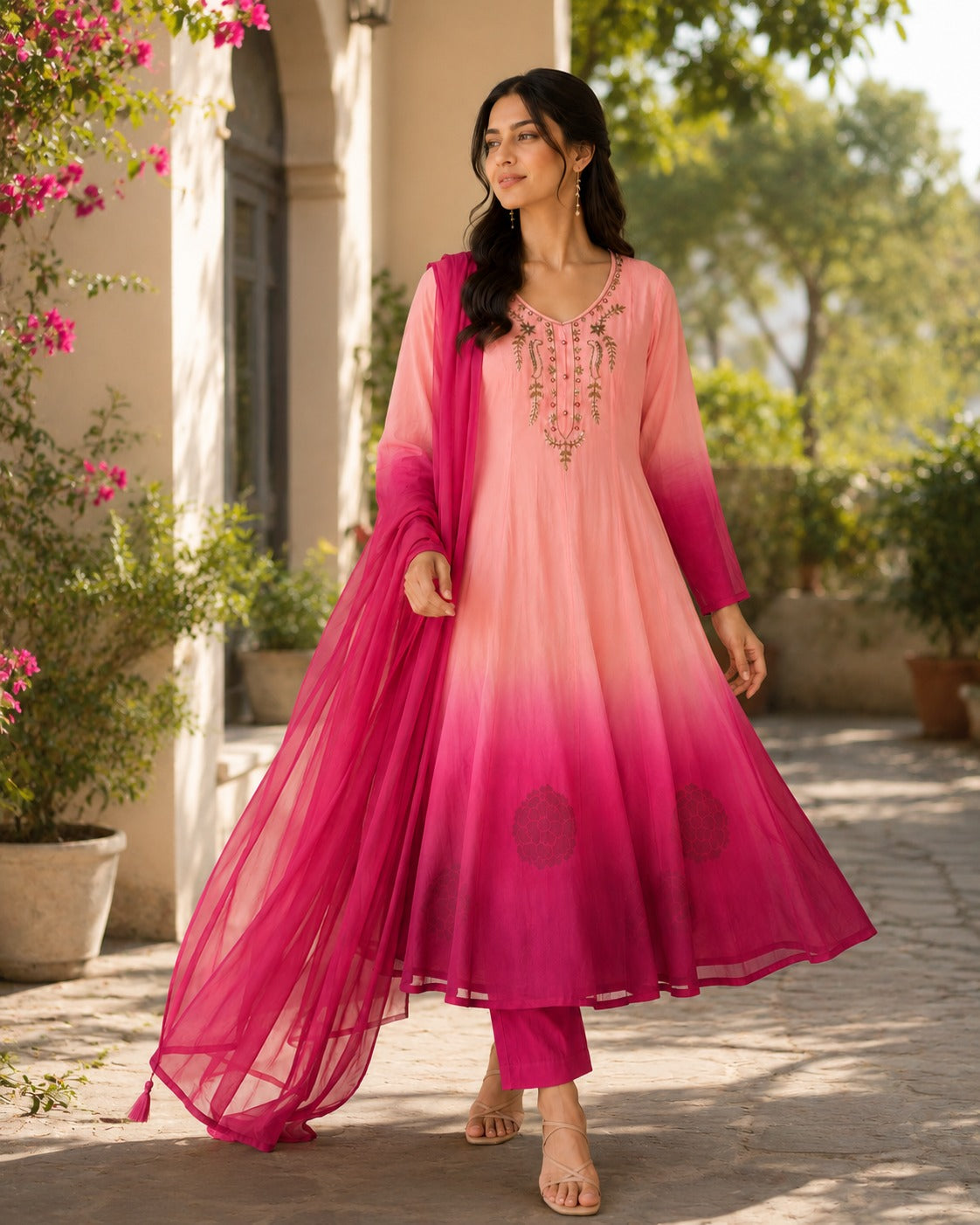 Designer Premium Orange Chiffon Embroidered Anarkali Suit Set