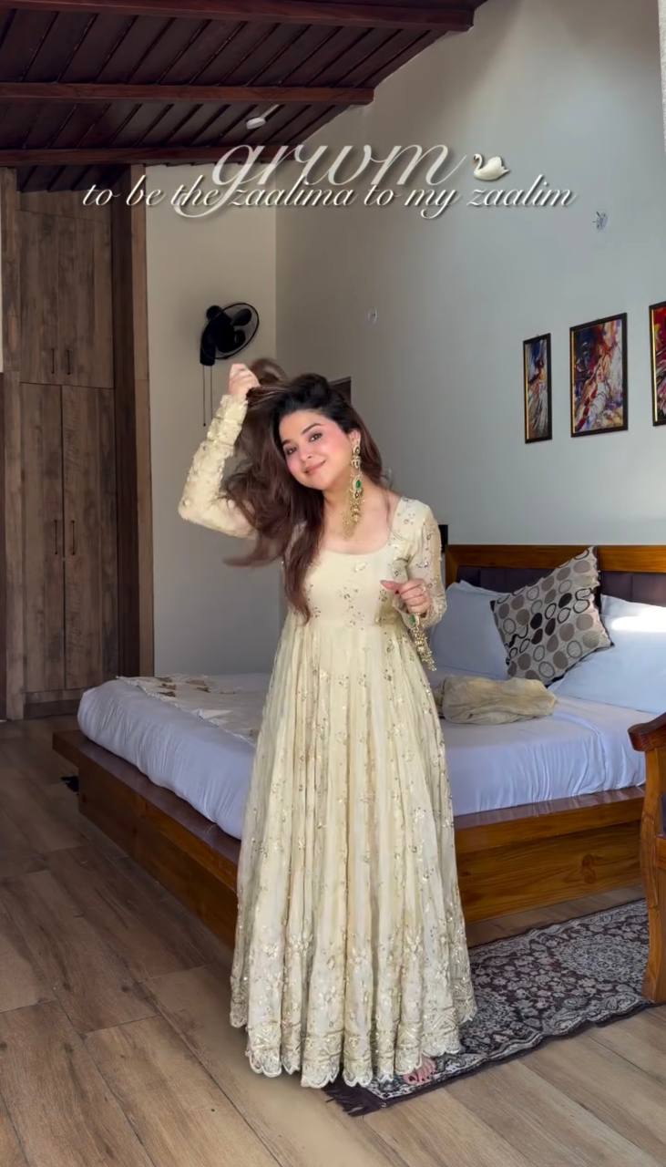 New Designer Crunchy Silk Embroidery Anarkali Suit Set
