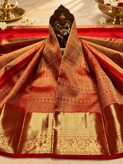 Festive Red Soft Banarasi Silk Saree With Smart Blouse Piece