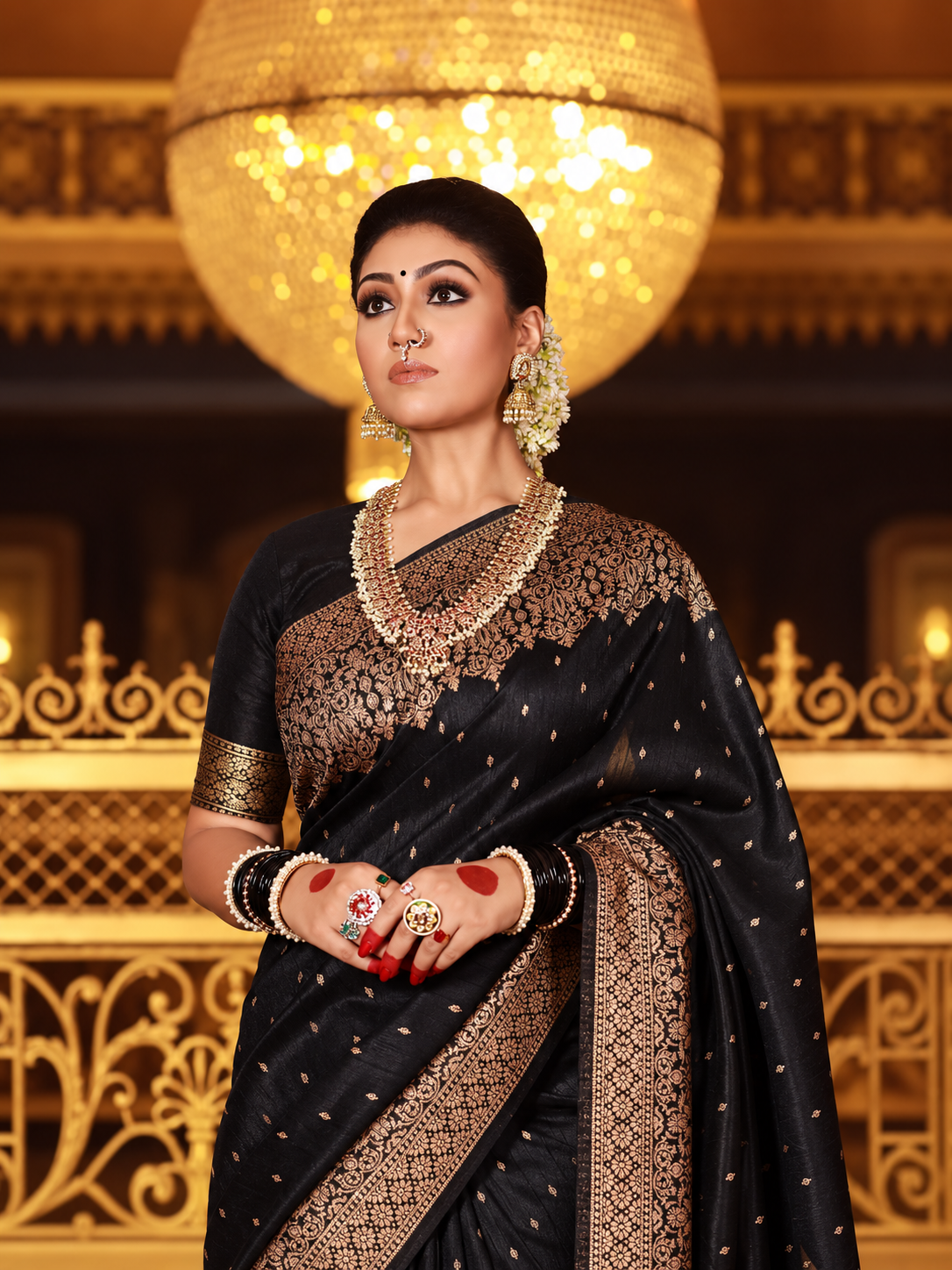 Outstanding Black Soft Banarasi Silk Saree with Heavy Zari Border