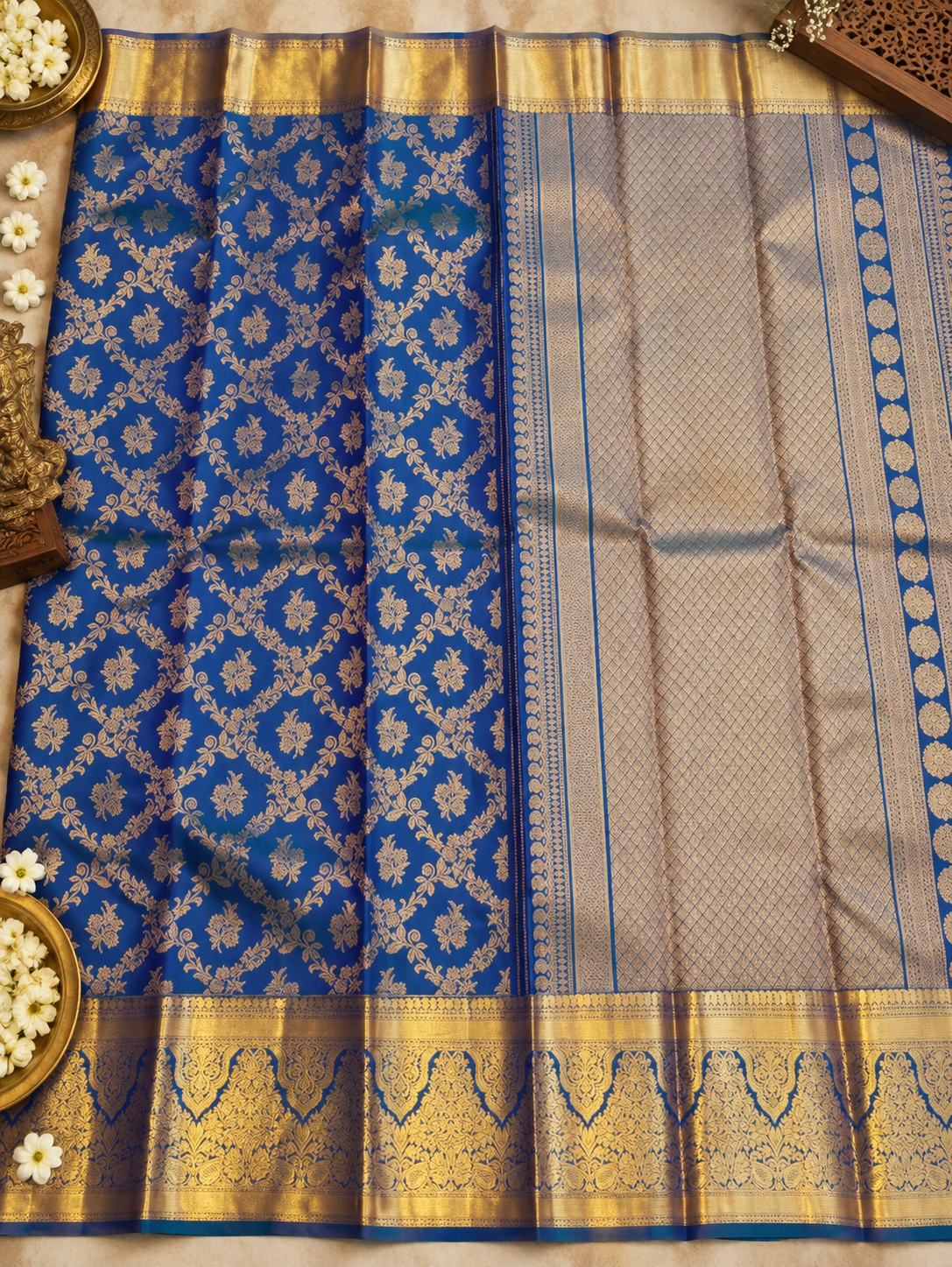 Royal Blue Soft Banarasi Silk Saree with Rich Gold Zari Border