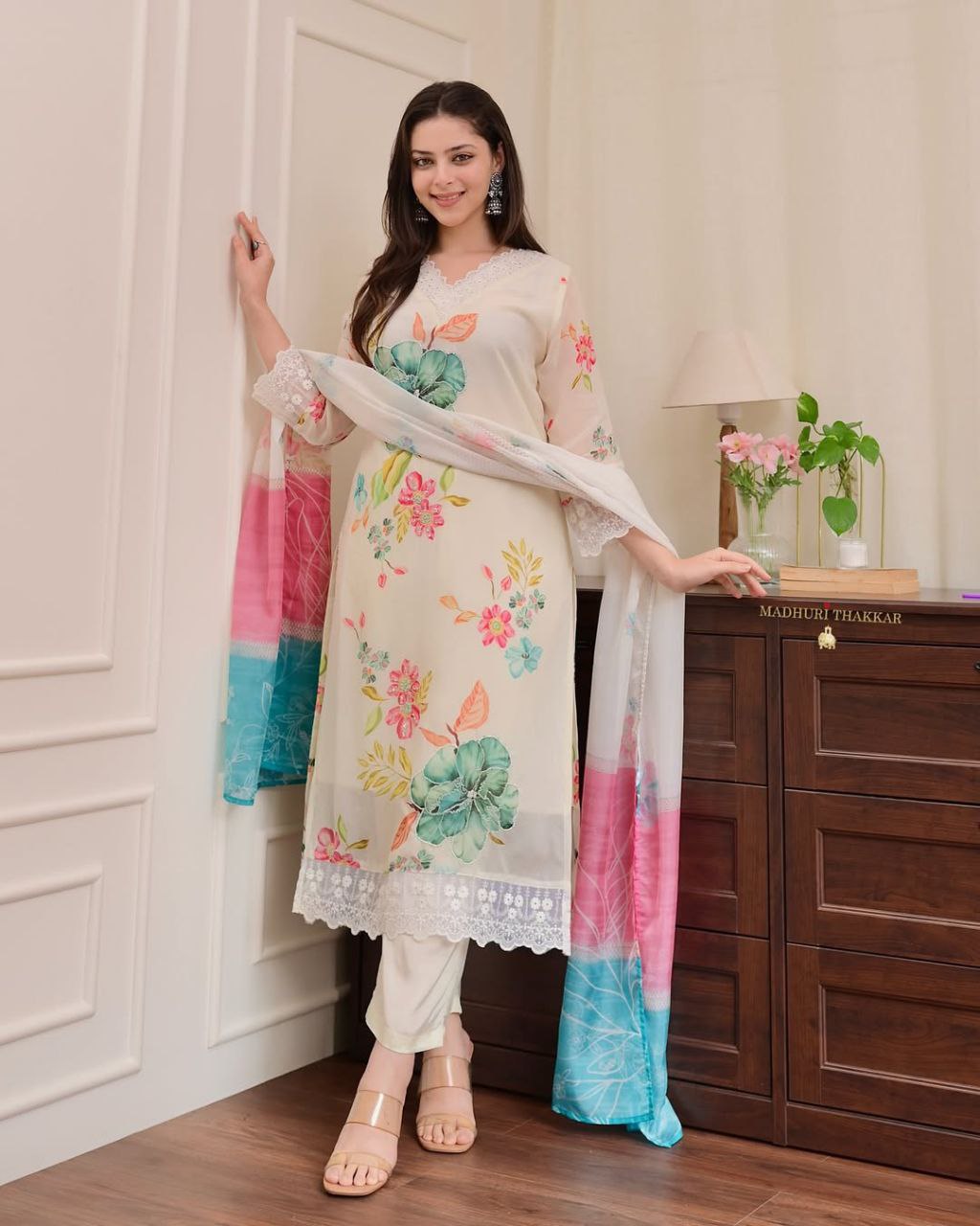 MOST CHARMING ORGANZA SUIT SET WITH HANDWORK