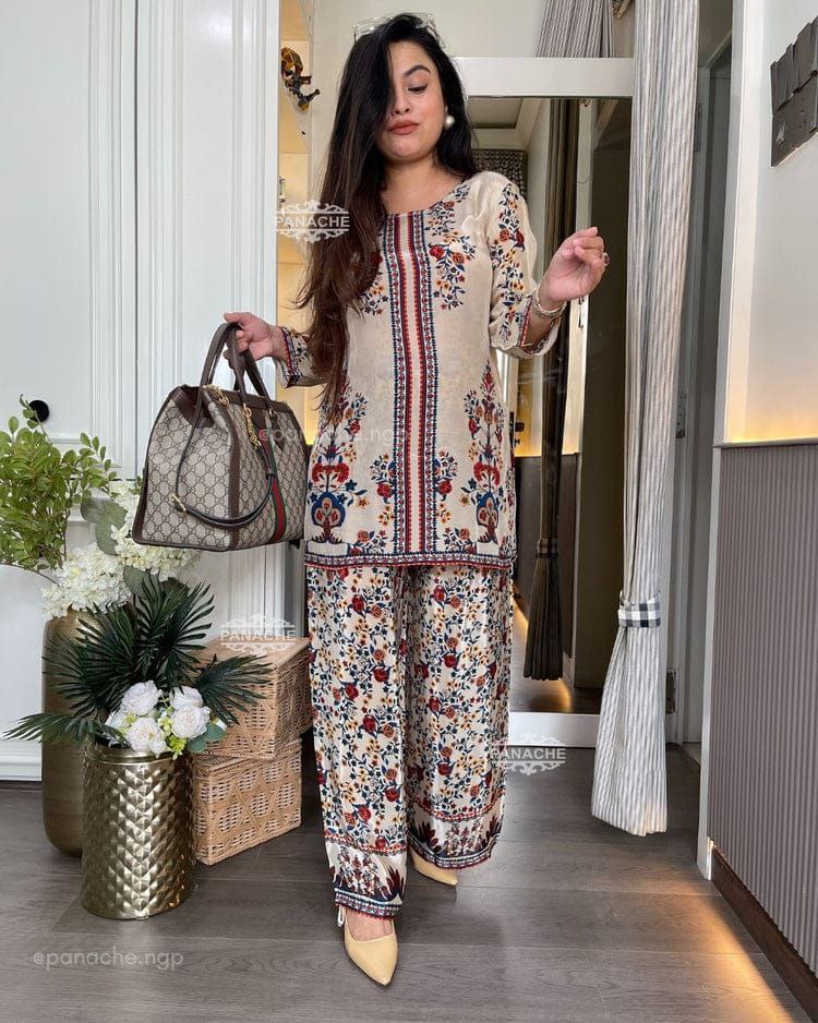 Elegant Floral Printed Soft Cotton Co-Ord Set with Wide-Leg Palazzo Pants