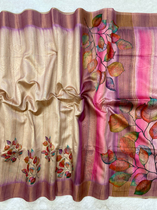 Aarvika Blush Mauve Soft Tussar Silk Print Saree