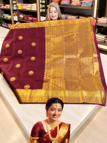 Beautiful Maroon Soft Banarasi Silk Saree with Traditional Floral Medallions