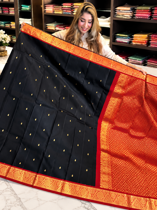 Traditional Black Kanjivaram Style Silk Festive Saree