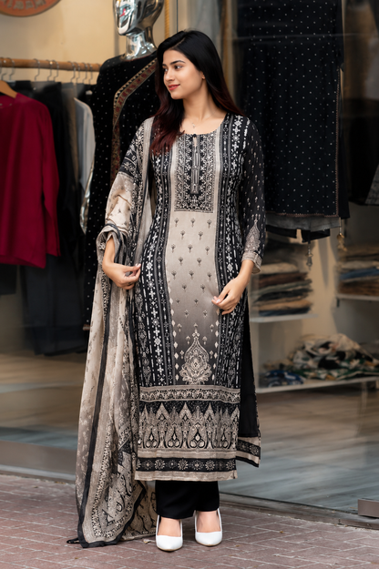 Premium Designer Black Soft Muslin Printed Salwar Suit Set