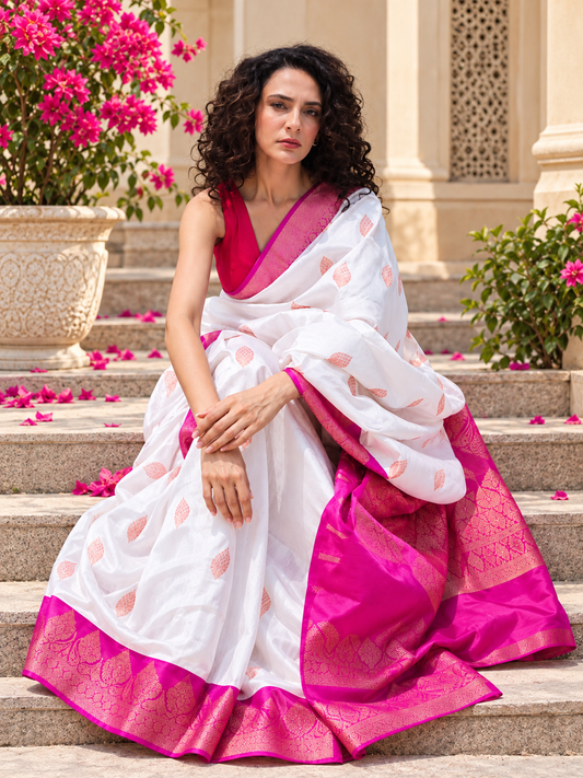 Traditional White Kanjivaram Soft Silk Festive Saree