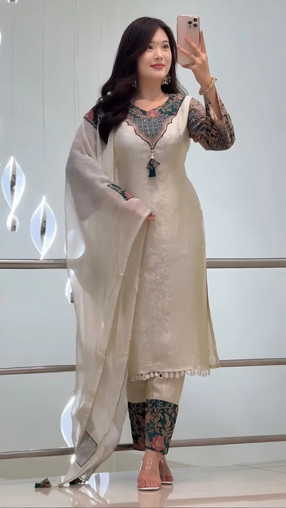 VERY GORGEOUS PURE BANARASI SILK ZARI WEAVING SUIT SET