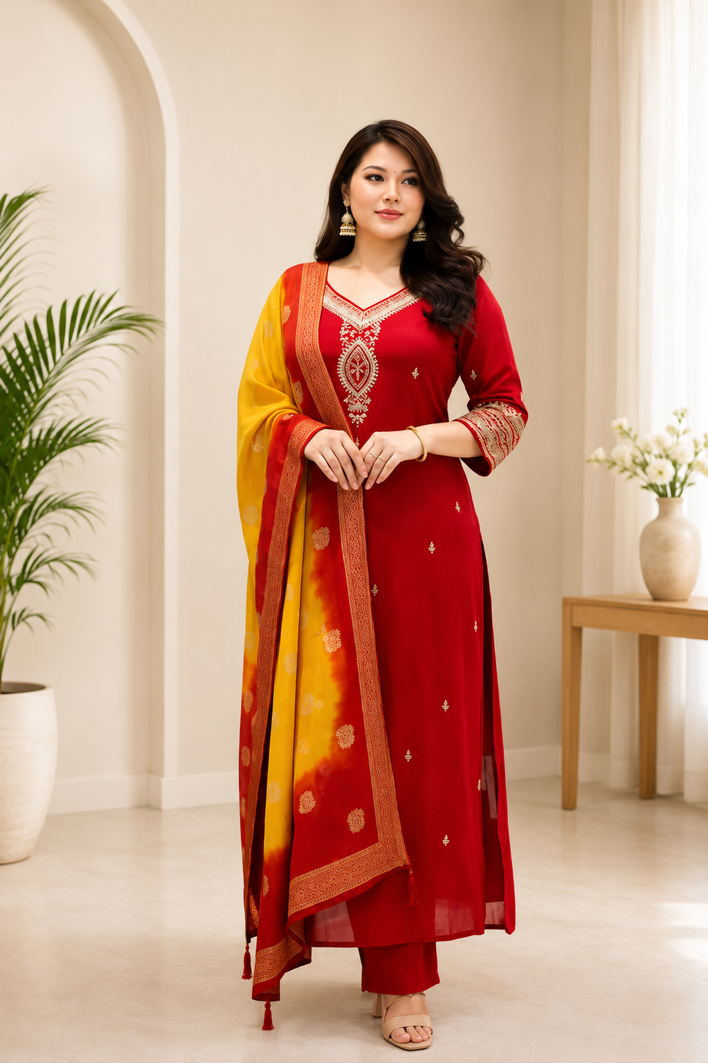 Very Attractive Berry Silk Suit Set with Kanjivaram Dupatta