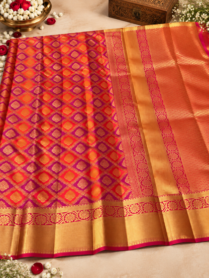 Red Woven Soft Banarasi Silk Saree with Imaginative Blouse Piece