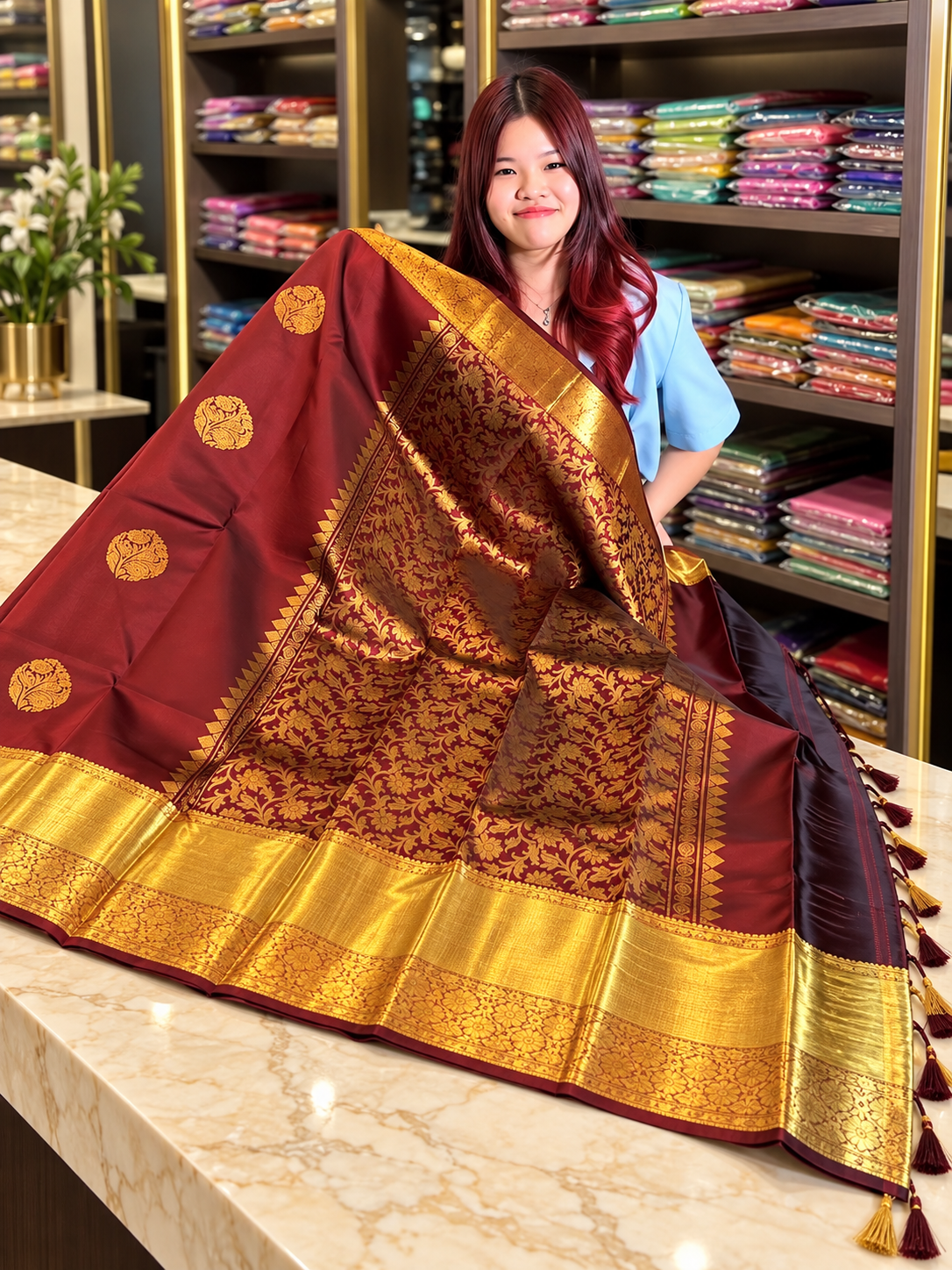 Very Beautiful Maroon Soft Banarasi Silk Saree with Traditional Blouse Piece