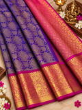 Royal Purple Pure Kanjivaram Silk Saree with Heavy Zari Border