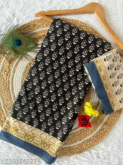 Black Pure Mul Cotton Saree with Bagru Handblock Prints
