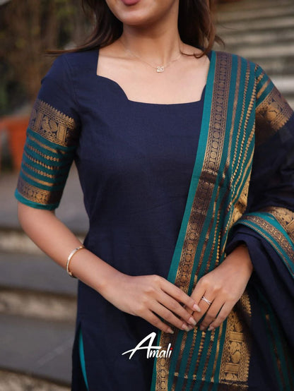 BEAUTIFUL KANCHI COTTON SUIT SET WITH JAQUARD DUPATTA