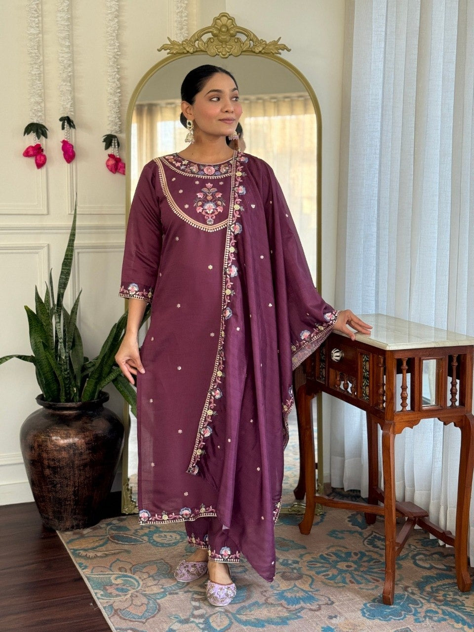 Stylish Party Wear Embroidered Suit Set with Dupatta