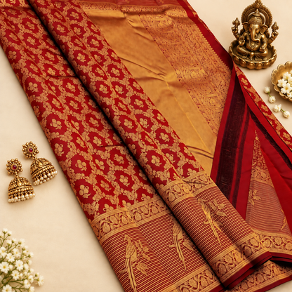 Premium Maroon Banarasi Silk Saree with Exuberant Blouse Piece