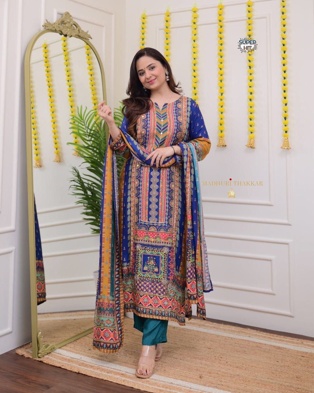 Premium Royal Multi-Color Muslin Printed Suit Set with Dupatta