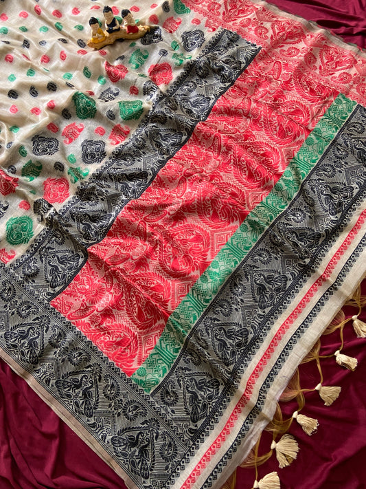 Traditional Beige Premium Soft Muga Cotton Woven Saree
