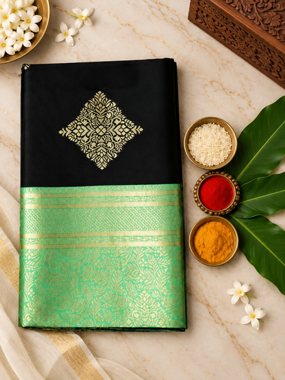 Premium Black Soft Silk Saree with Attractive Blouse Piece