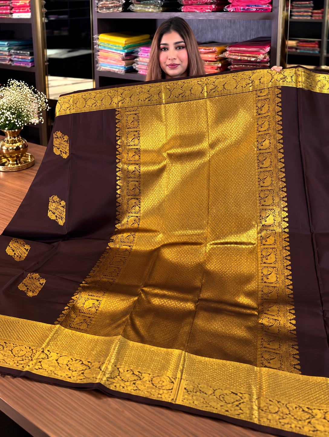 Very Attractive Brown Soft Banarasi Silk Saree with Designer Blouse Piece