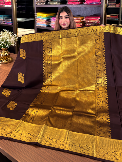 Very Attractive Brown Soft Banarasi Silk Saree with Designer Blouse Piece