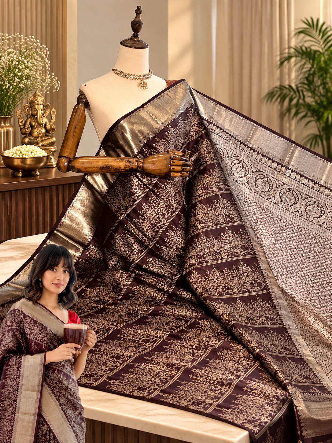 Festive Wine Soft Banarasi Silk Saree with Elegant Blouse Piece